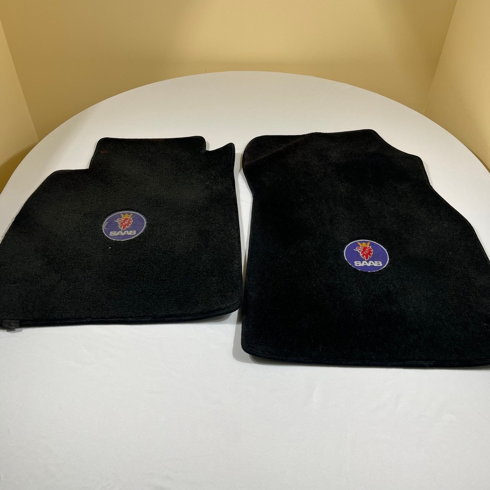 Saab Floor Mats Front Pair Black Griffin Logo Vtg Custom Fit 2008 SAAB 9-3 2.0T